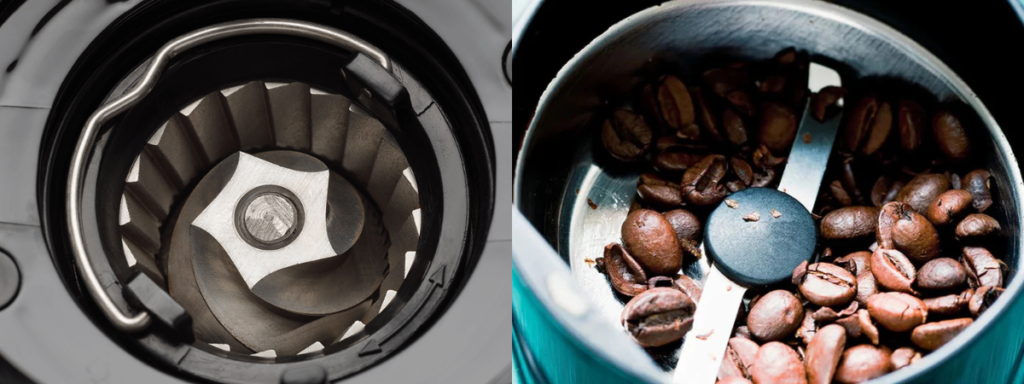 Burr grinder compared with a blade grinder for grinding coffee beans, highlighting grind consistency for pour over, espresso, and specialty Guatemalan coffee.